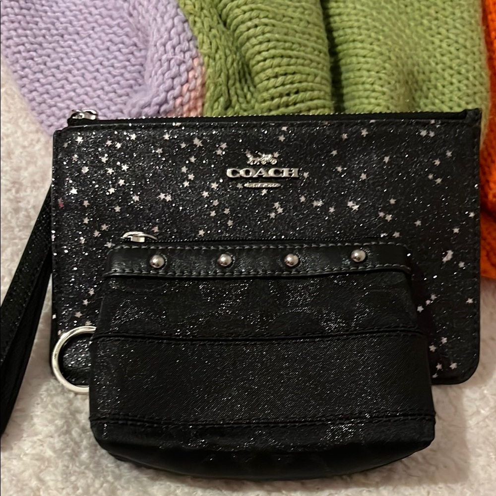 Coach Black Starry Glitter Wristlet Set
